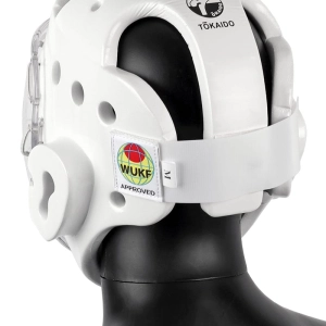 white Karate head guard with face protection