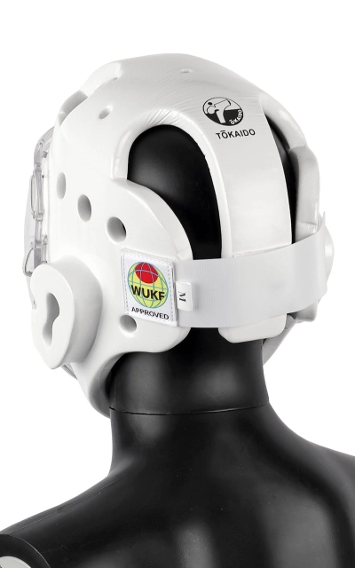 white Karate head guard with face protection